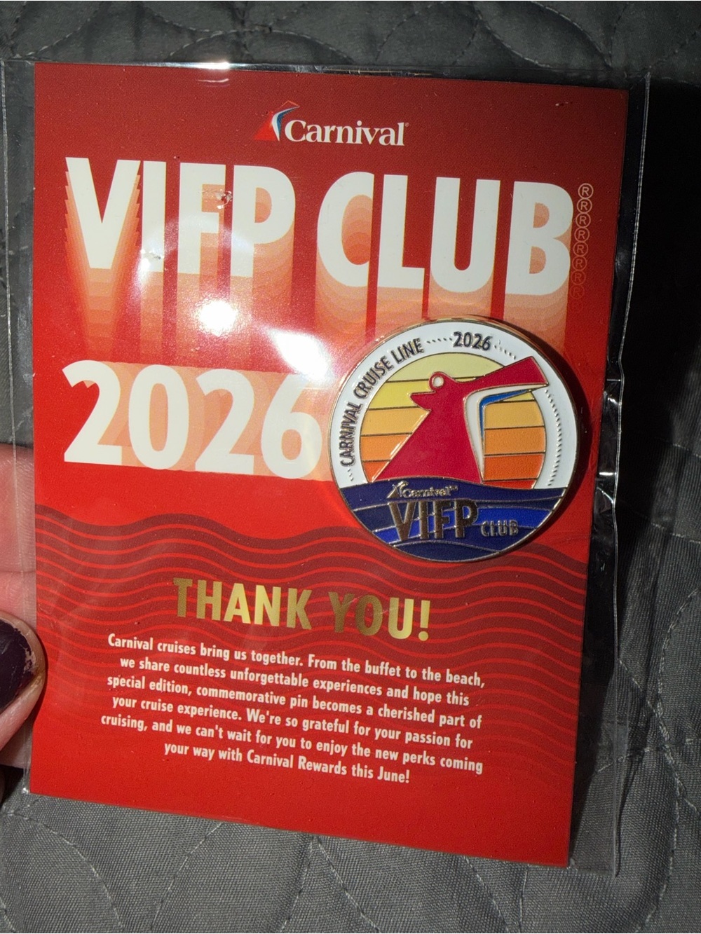 NEW NWT VIP CARNIVAL CRUISE CLUB PIN 2026 Commemorative Pin -MUST BE BUNDLED